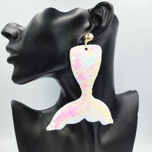 Creative Reflective Sequins Mermaid Tail gold post long Earrings for single ear
